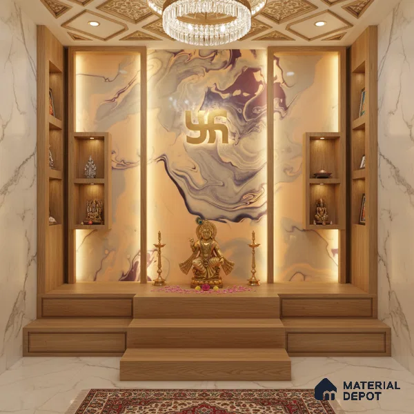 Multi Colour Marble Look Alabaster Sheet/Panel 8 ft x 4 ft - 6 mm | PN 05872 (MN 938) | Suitable for Pooja Room, Feature Wall, Ceiling & Reception | Width is Subjected to 5% Variation