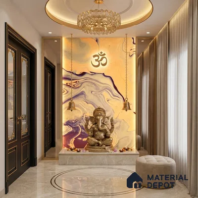 Multi Colour Marble Look Alabaster Sheet/Panel 8 ft x 4 ft - 6 mm | PN 05872 (MN 938) | Suitable for Pooja Room, Feature Wall, Ceiling & Reception | Width is Subjected to 5% Variation
