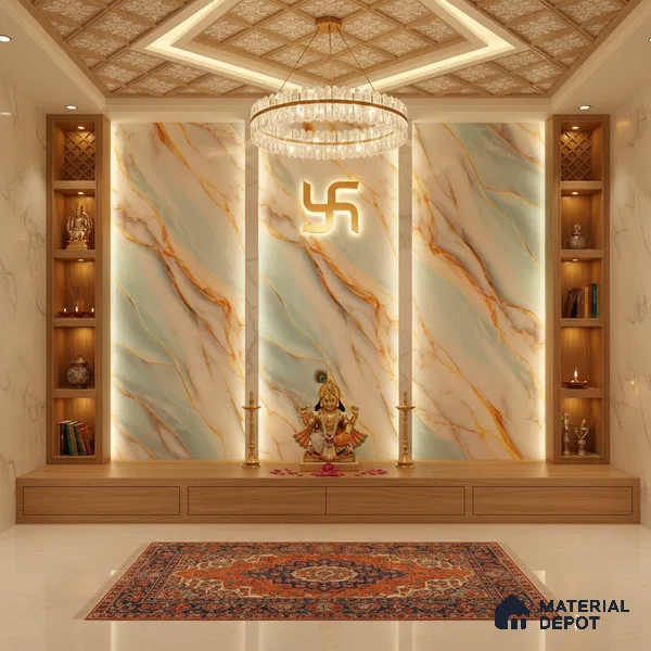 Multi Colour Marble Look Alabaster Sheet/Panel 8 ft x 4 ft - 6 mm | PN 05873 (MN 939) | Suitable for Pooja Room, Feature Wall, Ceiling & Reception | Width is Subjected to 5% Variation