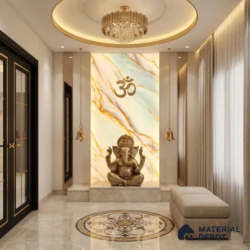Multi Colour Marble Look Alabaster Sheet/Panel 8 ft x 4 ft - 6 mm | PN 05873 (MN 939) | Suitable for Pooja Room, Feature Wall, Ceiling & Reception | Width is Subjected to 5% Variation