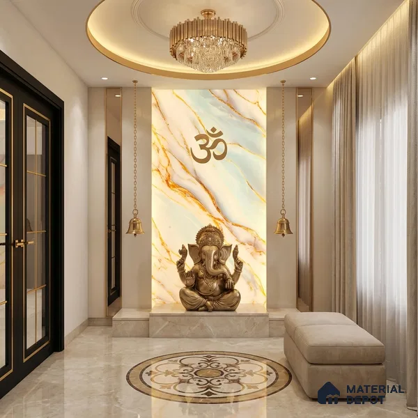 Multi Colour Marble Look Alabaster Sheet/Panel 8 ft x 4 ft - 6 mm | PN 05873 (MN 939) | Suitable for Pooja Room, Feature Wall, Ceiling & Reception | Width is Subjected to 5% Variation
