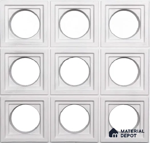 Ice White PU Stone Panel 2 ft x 2 ft Square Rounds Series | PN 06154 CQ Frost Stone Exterior Grade PU Stone Panel | Thickness Varies from 75 mm - 85 mm | Width is Subjected to 5% Variation