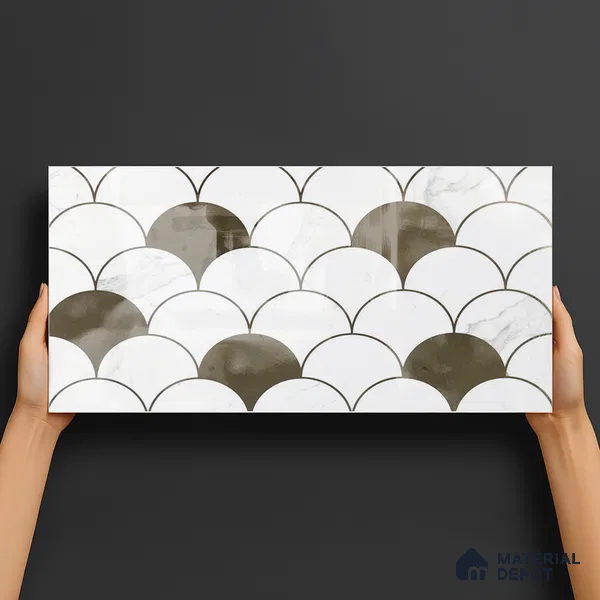 Glass Highlighter Wall Tile TL 00260 Fan Marble 2 ft x 1 ft Glossy Finish Ceramic Tile - 9 mm | Suitable For Kitchen, Bathroom & Accent/Feature Wall