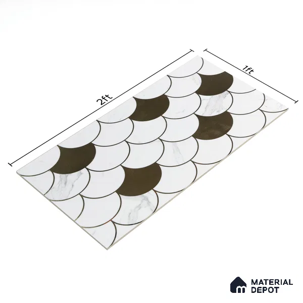 Glass Highlighter Wall Tile TL 00260 Fan Marble 2 ft x 1 ft Glossy Finish Ceramic Tile - 9 mm | Suitable For Kitchen, Bathroom & Accent/Feature Wall