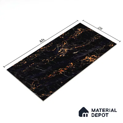 Marble Floor & Wall Tile TL 02181 Portaro Black 4 ft x 2 ft High Gloss Finish Vitrified Tile - 9 mm (Random 5)