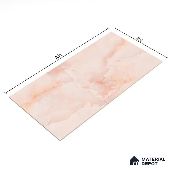 Marble Floor & Wall Tile TL 02178 B Malaga Pink 4 ft x 2 ft Prima Glossy Finish Vitrified Tile - 9 mm (Random 4)