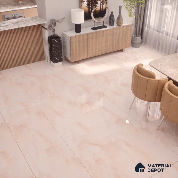 Marble Floor & Wall Tile TL 02178 B Malaga Pink 4 ft x 2 ft Prima Glossy Finish Vitrified Tile - 9 mm (Random 4)