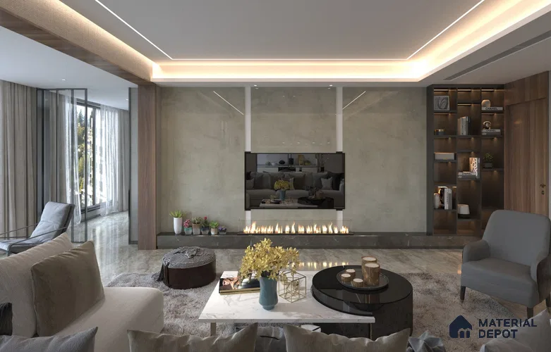 Beige Marble Look PU 466 8 ft x 4 ft High Gloss Finish Decorative Laminate - 1 mm | Suitable for TV Unit, Wardrobe, Kitchen Cabinets