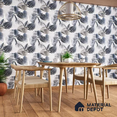 Floral Wall Tile TL 05513 B Prestige Elite Silver Decor 2 ft x 4 ft Vitrified Glue Matte Finish - 9 mm  | Suitable for Living Room, Bedroom, Bathroom