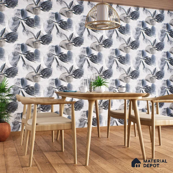 Floral Wall Tile TL 05513 B Prestige Elite Silver Decor 2 ft x 4 ft Vitrified Glue Matte Finish - 9 mm  | Suitable for Living Room, Bedroom, Bathroom