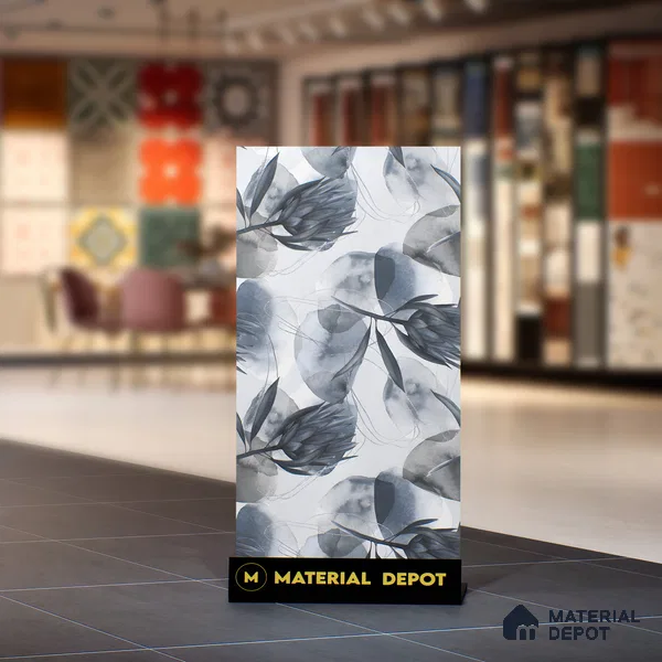 Floral Wall Tile TL 05513 B Prestige Elite Silver Decor 2 ft x 4 ft Vitrified Glue Matte Finish - 9 mm  | Suitable for Living Room, Bedroom, Bathroom