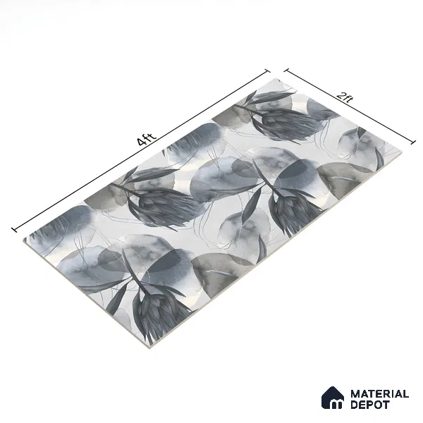 Floral Wall Tile TL 05513 B Prestige Elite Silver Decor 2 ft x 4 ft Vitrified Glue Matte Finish - 9 mm  | Suitable for Living Room, Bedroom, Bathroom
