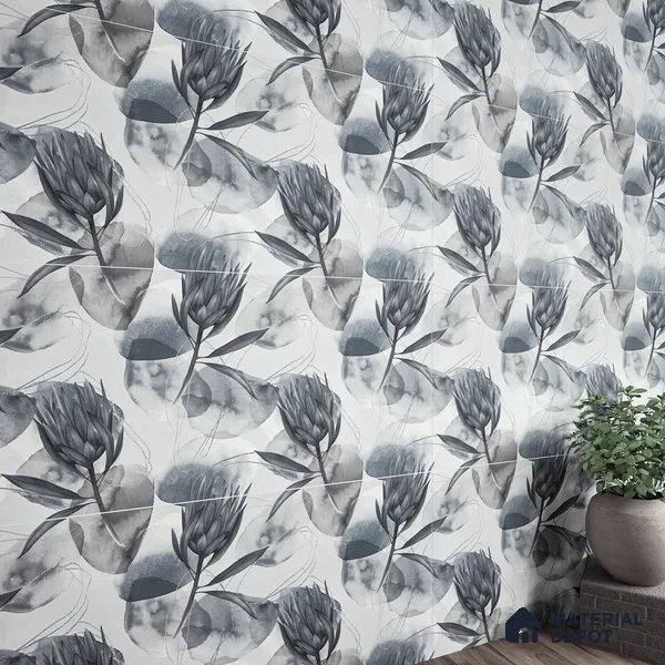 Floral Wall Tile TL 05513 B Prestige Elite Silver Decor 2 ft x 4 ft Vitrified Glue Matte Finish - 9 mm  | Suitable for Living Room, Bedroom, Bathroom