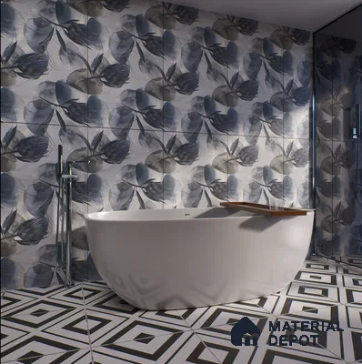 Floral Wall Tile TL 05513 B Prestige Elite Silver Decor 2 ft x 4 ft Vitrified Glue Matte Finish - 9 mm  | Suitable for Living Room, Bedroom, Bathroom