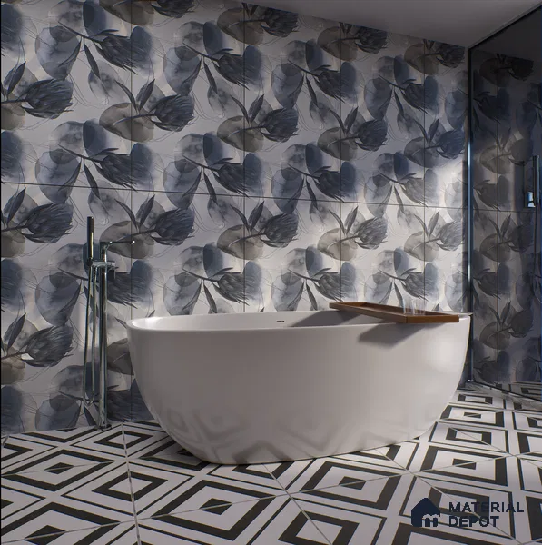 Floral Wall Tile TL 05513 B Prestige Elite Silver Decor 2 ft x 4 ft Vitrified Glue Matte Finish - 9 mm  | Suitable for Living Room, Bedroom, Bathroom