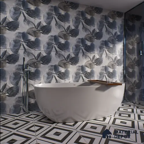 Floral Wall Tile TL 05513 B Prestige Elite Silver Decor 2 ft x 4 ft Vitrified Glue Matte Finish - 9 mm | Suitable for Living Room, Bedroom, Bathroom