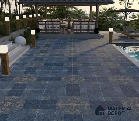 Punch Stone Floor Tile TL 05354 Strada Hawai Blue 16 inch x 16 inch Vitrified Punch Matte Finish - 12 mm | Suitable for Parking, Balcony, Courtyard, Patio, Terrace | Pattern Alignment May Vary | 2-3 mm Spacer is Mandatory