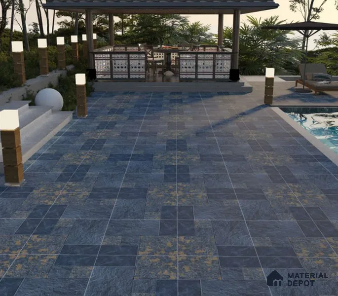 Punch Stone Floor Tile TL 05354 Strada Hawai Blue 16 inch x 16 inch Vitrified Punch Matte Finish - 12 mm | Suitable for Parking, Balcony, Courtyard, Patio, Terrace | Pattern Alignment May Vary | 2-3 mm Spacer is Mandatory
