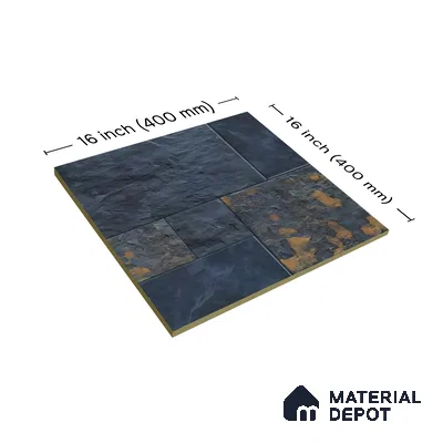 Punch Stone Floor Tile TL 05354 Strada Hawai Blue 16 inch x 16 inch Vitrified Punch Matte Finish - 12 mm | Suitable for Parking, Balcony, Courtyard, Patio, Terrace | Pattern Alignment May Vary | 2-3 mm Spacer is Mandatory