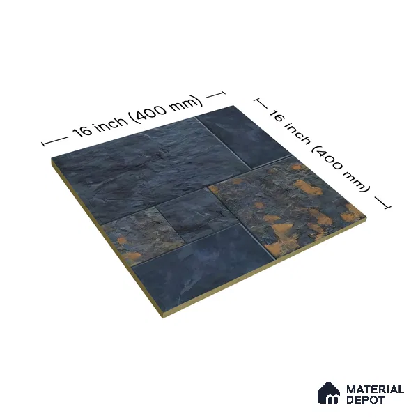 Punch Stone Floor Tile TL 05354 Strada Hawai Blue 16 inch x 16 inch Vitrified Punch Matte Finish - 12 mm | Suitable for Parking, Balcony, Courtyard, Patio, Terrace | Pattern Alignment May Vary | 2-3 mm Spacer is Mandatory