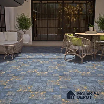 Punch Stone Floor Tile TL 05354 Strada Hawai Blue 16 inch x 16 inch Vitrified Punch Matte Finish - 12 mm | Suitable for Parking, Balcony, Courtyard, Patio, Terrace | Pattern Alignment May Vary | 2-3 mm Spacer is Mandatory