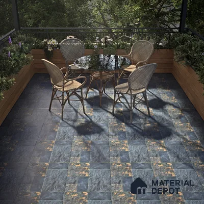 Punch Stone Floor Tile TL 05354 Strada Hawai Blue 16 inch x 16 inch Vitrified Punch Matte Finish - 12 mm | Suitable for Parking, Balcony, Courtyard, Patio, Terrace | Pattern Alignment May Vary | 2-3 mm Spacer is Mandatory