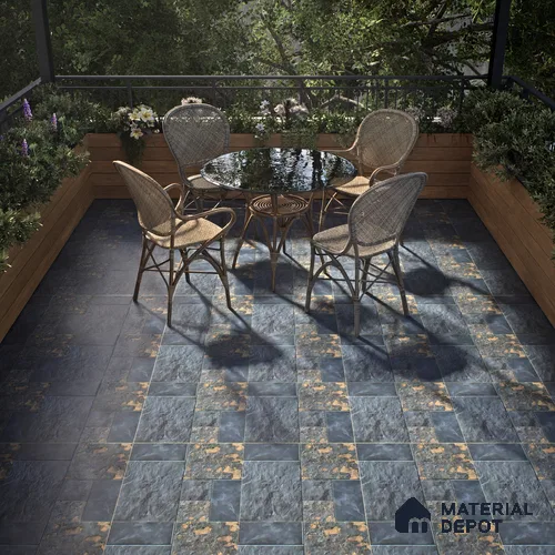 Punch Stone Floor Tile TL 05354 Strada Hawai Blue 16 inch x 16 inch Vitrified Punch Matte Finish - 12 mm | Suitable for Parking, Balcony, Courtyard, Patio, Terrace | Pattern Alignment May Vary | 2-3 mm Spacer is Mandatory