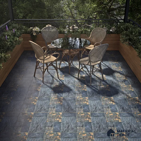 Punch Stone Floor Tile TL 05354 Strada Hawai Blue 16 inch x 16 inch Vitrified Punch Matte Finish - 12 mm | Suitable for Parking, Balcony, Courtyard, Patio, Terrace | Pattern Alignment May Vary | 2-3 mm Spacer is Mandatory