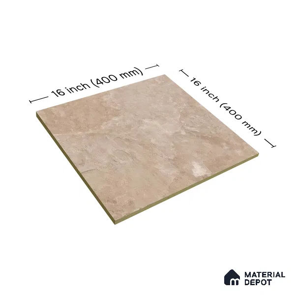 Punch Stone Floor Tile TL 05355 D Strada Beige Cafe 16 inch x 16 inch Vitrified Punch Matte Finish - 12 mm | Suitable for Parking, Balcony, Courtyard, Patio, Terrace | Pattern Alignment May Vary | 2-3 mm Spacer is Mandatory