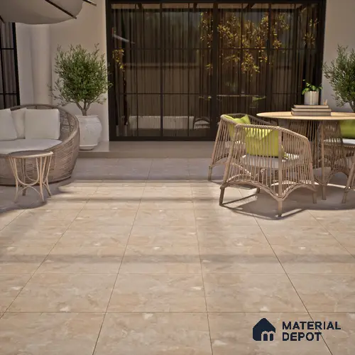 Punch Stone Floor Tile TL 05355 D Strada Beige Cafe 16 inch x 16 inch Vitrified Punch Matte Finish - 12 mm | Suitable for Parking, Balcony, Courtyard, Patio, Terrace | Pattern Alignment May Vary | 2-3 mm Spacer is Mandatory