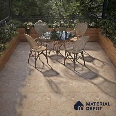 Punch Stone Floor Tile TL 05355 D Strada Beige Cafe 16 inch x 16 inch Vitrified Punch Matte Finish - 12 mm | Suitable for Parking, Balcony, Courtyard, Patio, Terrace | Pattern Alignment May Vary | 2-3 mm Spacer is Mandatory