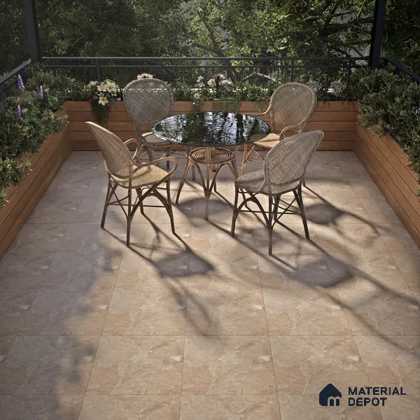 Punch Stone Floor Tile TL 05355 D Strada Beige Cafe 16 inch x 16 inch Vitrified Punch Matte Finish - 12 mm | Suitable for Parking, Balcony, Courtyard, Patio, Terrace | Pattern Alignment May Vary | 2-3 mm Spacer is Mandatory