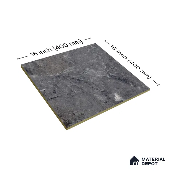 Punch Stone Floor Tile TL 05355 Strada Noir Grey 16 inch x 16 inch Vitrified Punch Matte Finish - 12 mm | Suitable for Parking, Balcony, Courtyard, Patio, Terrace (Sample)