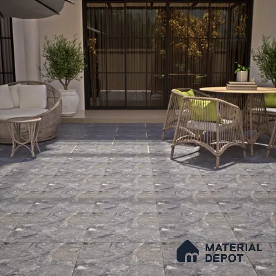 Punch Stone Floor Tile TL 05355 Strada Noir Grey 16 inch x 16 inch Vitrified Punch Matte Finish - 12 mm | Suitable for Parking, Balcony, Courtyard, Patio, Terrace (Sample)
