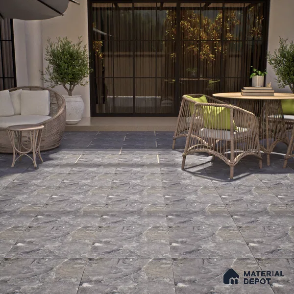 Punch Stone Floor Tile TL 05355 Strada Noir Grey 16 inch x 16 inch Vitrified Punch Matte Finish - 12 mm | Suitable for Parking, Balcony, Courtyard, Patio, Terrace (Sample)
