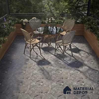 Punch Stone Floor Tile TL 05355 Strada Noir Grey 16 inch x 16 inch Vitrified Punch Matte Finish - 12 mm | Suitable for Parking, Balcony, Courtyard, Patio, Terrace (Sample)