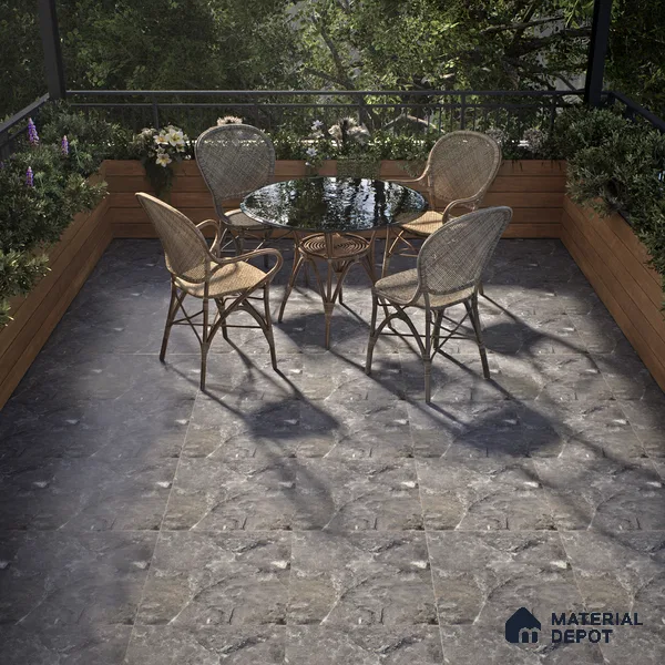 Punch Stone Floor Tile TL 05355 Strada Noir Grey 16 inch x 16 inch Vitrified Punch Matte Finish - 12 mm | Suitable for Parking, Balcony, Courtyard, Patio, Terrace (Sample)