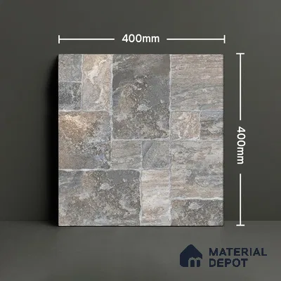 Parking Punch Tile TL 04803 B Rustique Elegance Noir Grey 16 x 16 inch Vitrified Matte Finish - 12 mm | Suitable for Parking, Terrace, Balcony, Courtyard | Pattern Alignment May Vary | 2-3 mm Spacer is Mandatory (Sample)