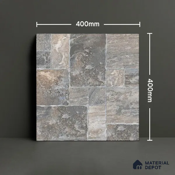 Parking Punch Tile TL 04803 B Rustique Elegance Noir Grey 16 x 16 inch Vitrified Matte Finish - 12 mm | Suitable for Parking, Terrace, Balcony, Courtyard | Pattern Alignment May Vary | 2-3 mm Spacer is Mandatory (Sample)