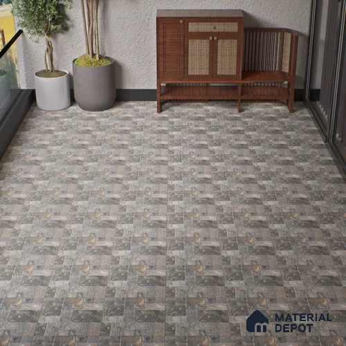 Parking Punch Tile TL 04803 B Rustique Elegance Noir Grey 16 x 16 inch Vitrified Matte Finish - 12 mm | Suitable for Parking, Terrace, Balcony, Courtyard | Pattern Alignment May Vary | 2-3 mm Spacer is Mandatory