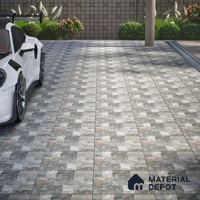 Parking Punch Tile TL 04803 B Rustique Elegance Noir Grey 16 x 16 inch Vitrified Matte Finish - 12 mm | Suitable for Parking, Terrace, Balcony, Courtyard | Pattern Alignment May Vary | 2-3 mm Spacer is Mandatory (Sample)