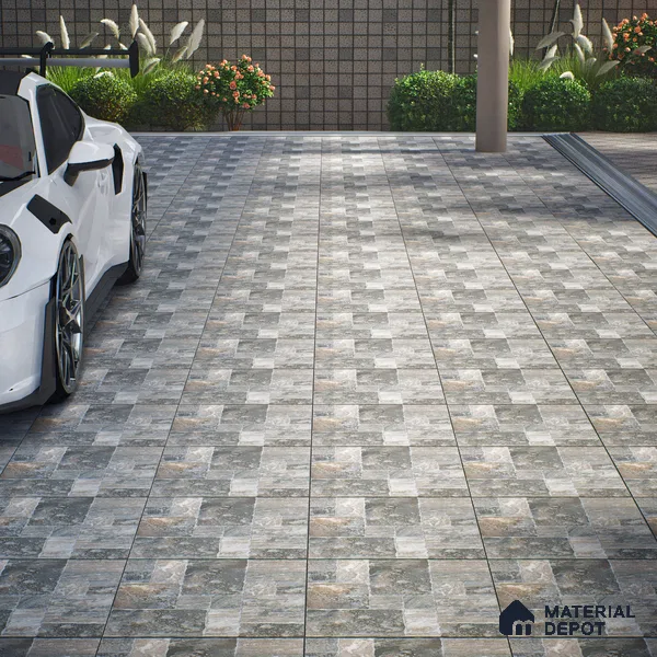 Parking Punch Tile TL 04803 B Rustique Elegance Noir Grey 16 x 16 inch Vitrified Matte Finish - 12 mm | Suitable for Parking, Terrace, Balcony, Courtyard | Pattern Alignment May Vary | 2-3 mm Spacer is Mandatory (Sample)