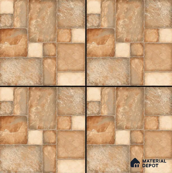 Punch Tile TL 04803 Rustique Elegance Earth Brown 16 x 16 inch Vitrified Matte Finish - 12 mm | Suitable for Parking, Terrace, Balcony, Courtyard | Pattern Alignment May Vary | 2-3 mm Spacer is Mandatory