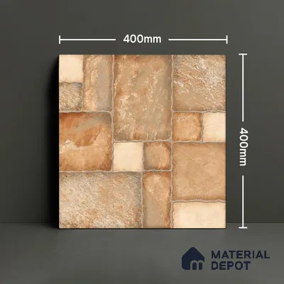 Punch Tile TL 04803 Rustique Elegance Earth Brown 16 x 16 inch Vitrified Matte Finish - 12 mm | Suitable for Parking, Terrace, Balcony, Courtyard | Pattern Alignment May Vary | 2-3 mm Spacer is Mandatory