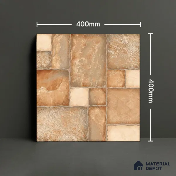 Punch Tile TL 04803 Rustique Elegance Earth Brown 16 x 16 inch Vitrified Matte Finish - 12 mm | Suitable for Parking, Terrace, Balcony, Courtyard | Pattern Alignment May Vary | 2-3 mm Spacer is Mandatory