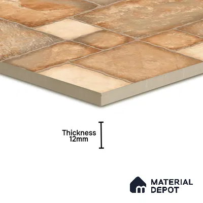 Punch Tile TL 04803 Rustique Elegance Earth Brown 16 x 16 inch Vitrified Matte Finish - 12 mm | Suitable for Parking, Terrace, Balcony, Courtyard | Pattern Alignment May Vary | 2-3 mm Spacer is Mandatory