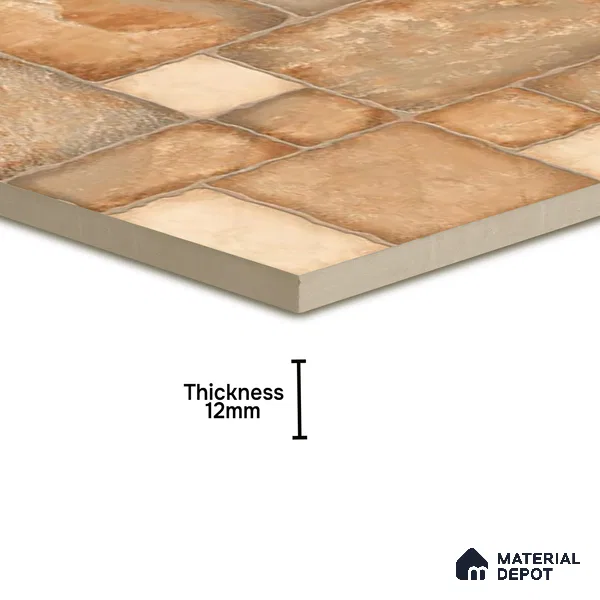 Punch Tile TL 04803 Rustique Elegance Earth Brown 16 x 16 inch Vitrified Matte Finish - 12 mm | Suitable for Parking, Terrace, Balcony, Courtyard | Pattern Alignment May Vary | 2-3 mm Spacer is Mandatory