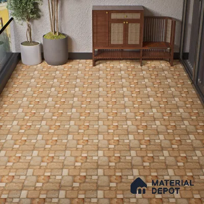 Punch Tile TL 04803 Rustique Elegance Earth Brown 16 x 16 inch Vitrified Matte Finish - 12 mm | Suitable for Parking, Terrace, Balcony, Courtyard | Pattern Alignment May Vary | 2-3 mm Spacer is Mandatory