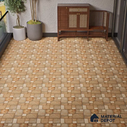 Punch Tile TL 04803 Rustique Elegance Earth Brown 16 x 16 inch Vitrified Matte Finish - 12 mm | Suitable for Parking, Terrace, Balcony, Courtyard | Pattern Alignment May Vary | 2-3 mm Spacer is Mandatory