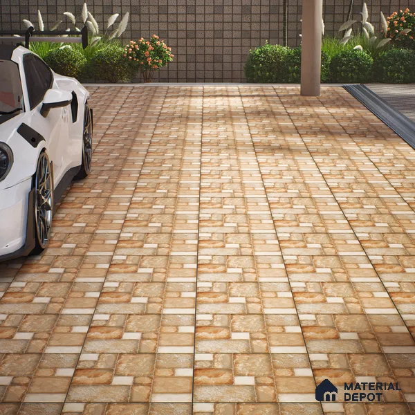 Punch Tile TL 04803 Rustique Elegance Earth Brown 16 x 16 inch Vitrified Matte Finish - 12 mm | Suitable for Parking, Terrace, Balcony, Courtyard | Pattern Alignment May Vary | 2-3 mm Spacer is Mandatory